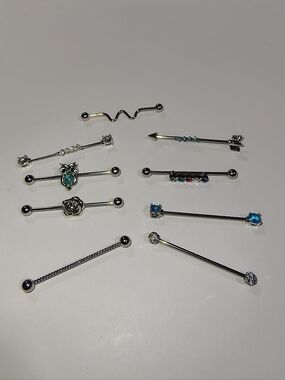 Set Of 9 14G Stainless Steel Whimsical Barbell Earrings